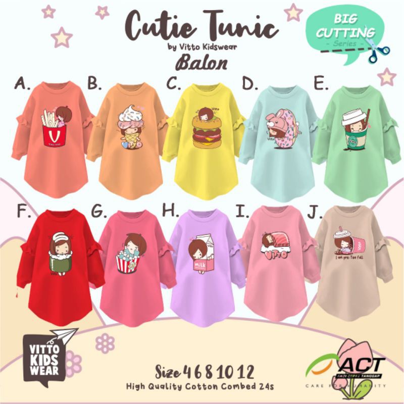 Baju atasan Tunik Balon Anak Vittokidswear Size 4-12