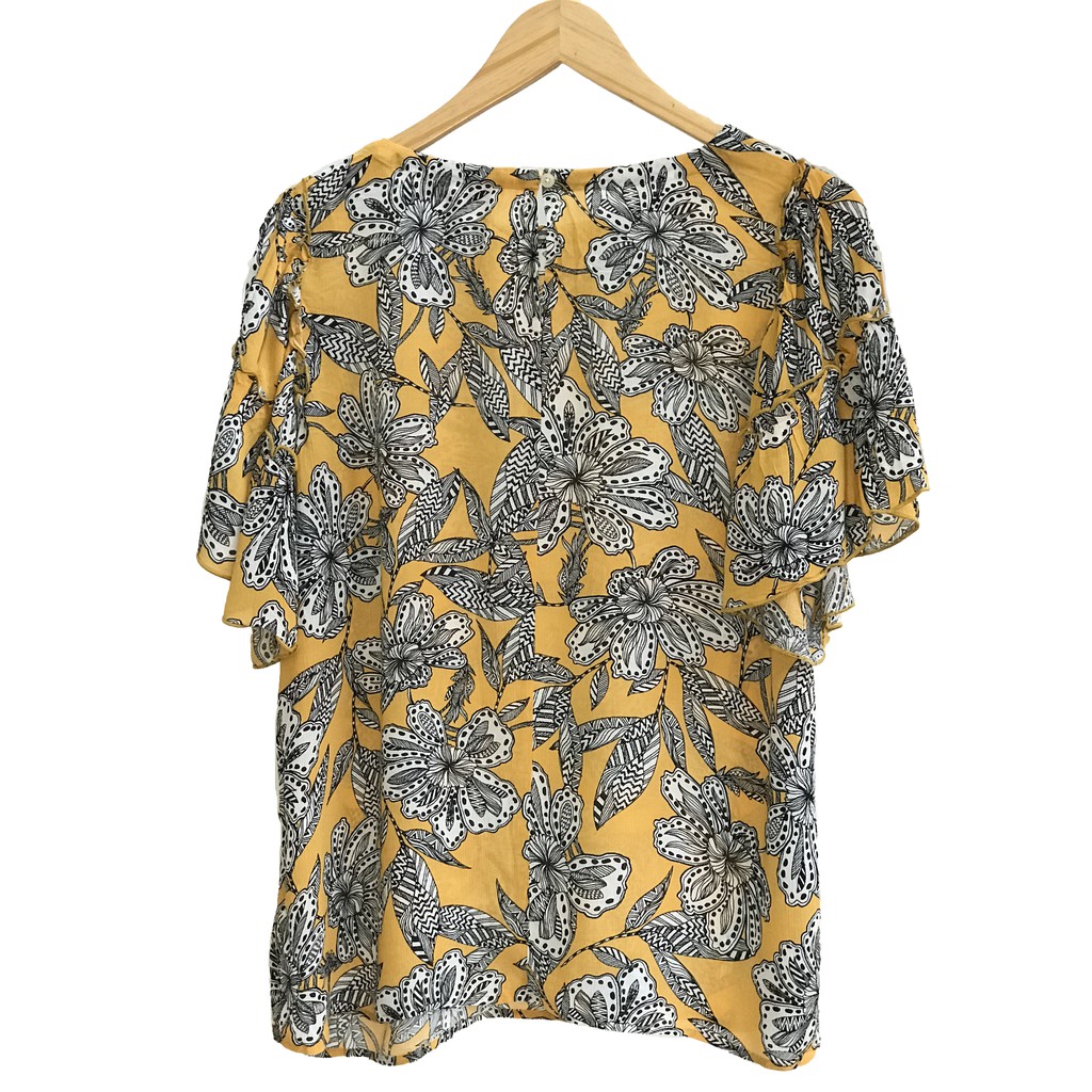 Blouse Wanita - LOFT Yellow Floral Ruffle Print Original-2