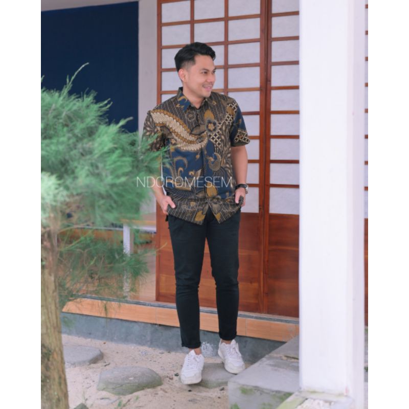 HEM BATIK PREMIUM WARNA NAVY BATIK PRENDEK PREMIUM JOGLO NAVY BATIK LENGAN PENDEK FULL FURING