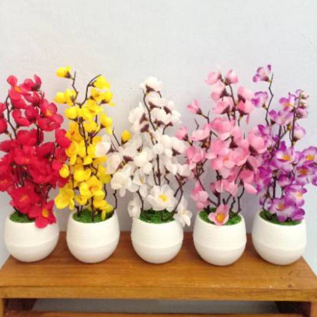  BUNGA  SAKURA  POT  PLASTIK  bunga  artificial pot  Shopee 