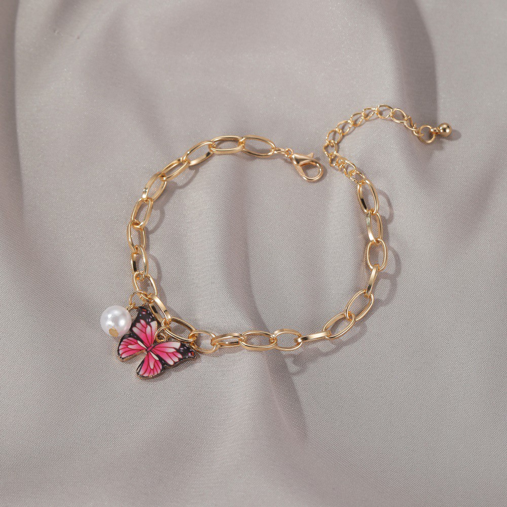 Korea fashion warna kupu-kupu gelang temperamen mutiara rantai gelang tebal
