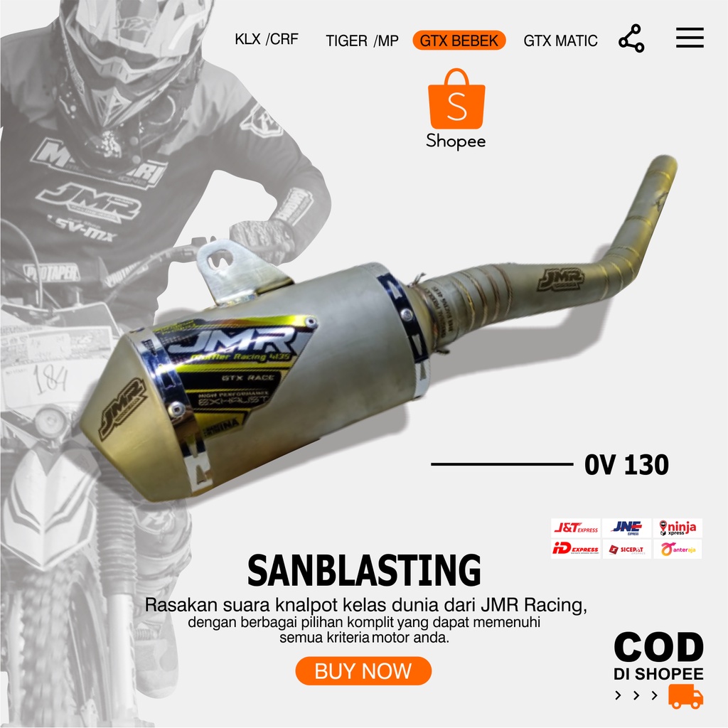 KNALPOT GTX STANDAR/MODIFIKASI TRAIL BEBEK TYPE OV 130 FULL SANDBLAST JMR RACING 4135