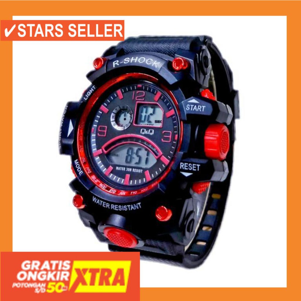 JAM COWOK MASA KINI MURAH TERBARU GSHOK HITAM / Jam Tangan Pria Sport Digital R-shock QQ005