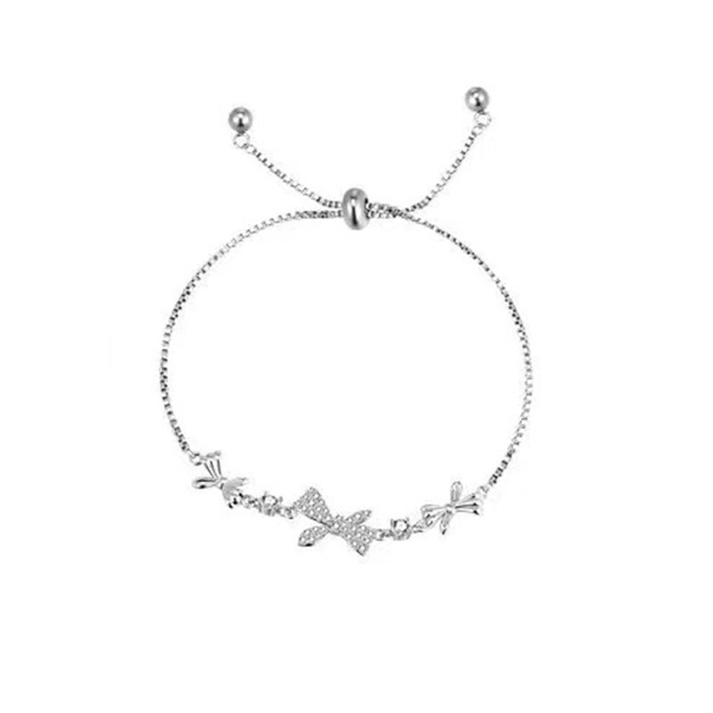 Gelang Tangan Wanita Desain Pita Hias Opal Zircon Inlaid Adjustable Gaya Korea