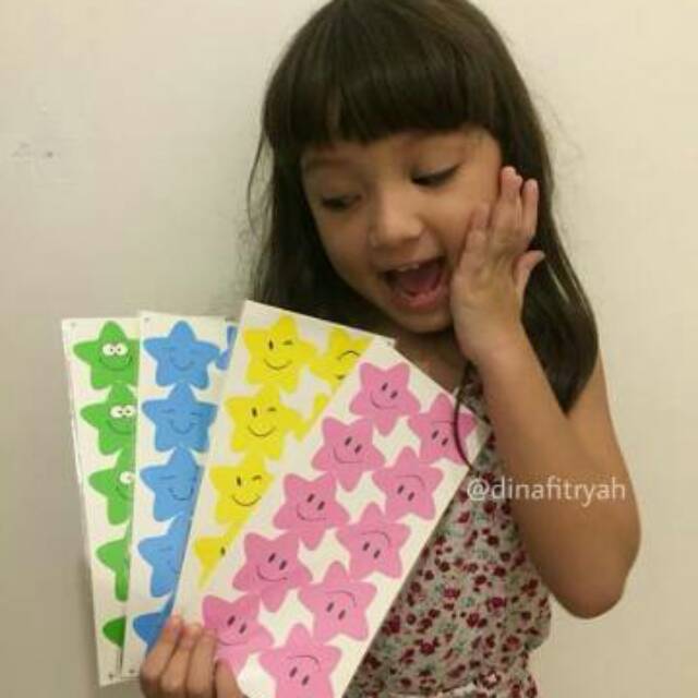 

10pcs (1lembar) Sticker reward TK PAUD PG star bintang colourful - stiker emoticon smiley face happy guru murid hadiah anak scrapbook