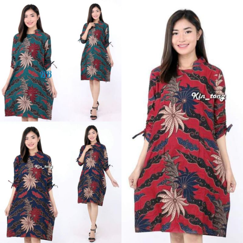 TUNIK DRESS BATIK WANITA JUMBO MOTIF KOMBINASI DAUN MODEL TERBARU & TERLARIS BATIK PREMIUM WANITA