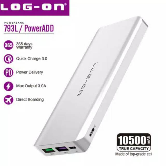 Log On Powerbank 10500mAh Qualcomm Quick Charger 3.0 + Power Delivery