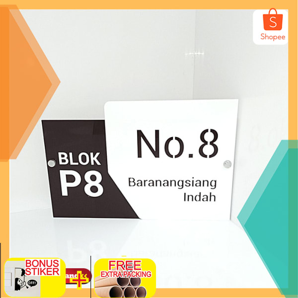 

Plat nomor rumah acrylic / akrilik 30cmx20cm 2 lapis proses cepat Elegan