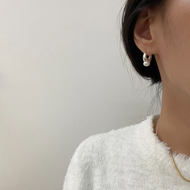 [Korean Fashion Temperament Pearl Hoop Earrings] [Women Bridal Wedding Drop Earrings] [Ladies Elegant Rhinestone Long Dangle Earrings]