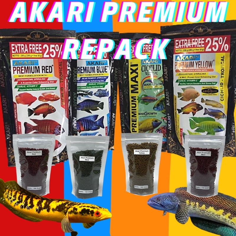 PELET AKARI PREMIUM BLUE YELLOW RED MAXI REPACK 10Gram 25Gram 50Gram Pelet Channa Maru ys pulchra an