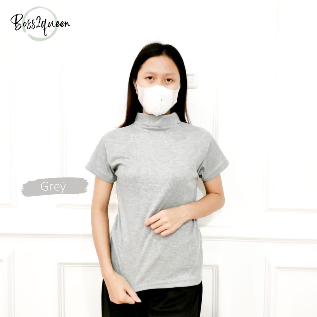 Atasan Basic Rajut Wanita Turtleneck - Kerah Tinggi Lengan Pendek - Knit Premium