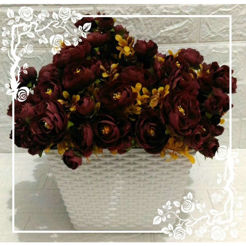 Artificial Flower/Bunga Plastik/Bunga kain-Mawar Peony Maroon Vintage MPMV0003