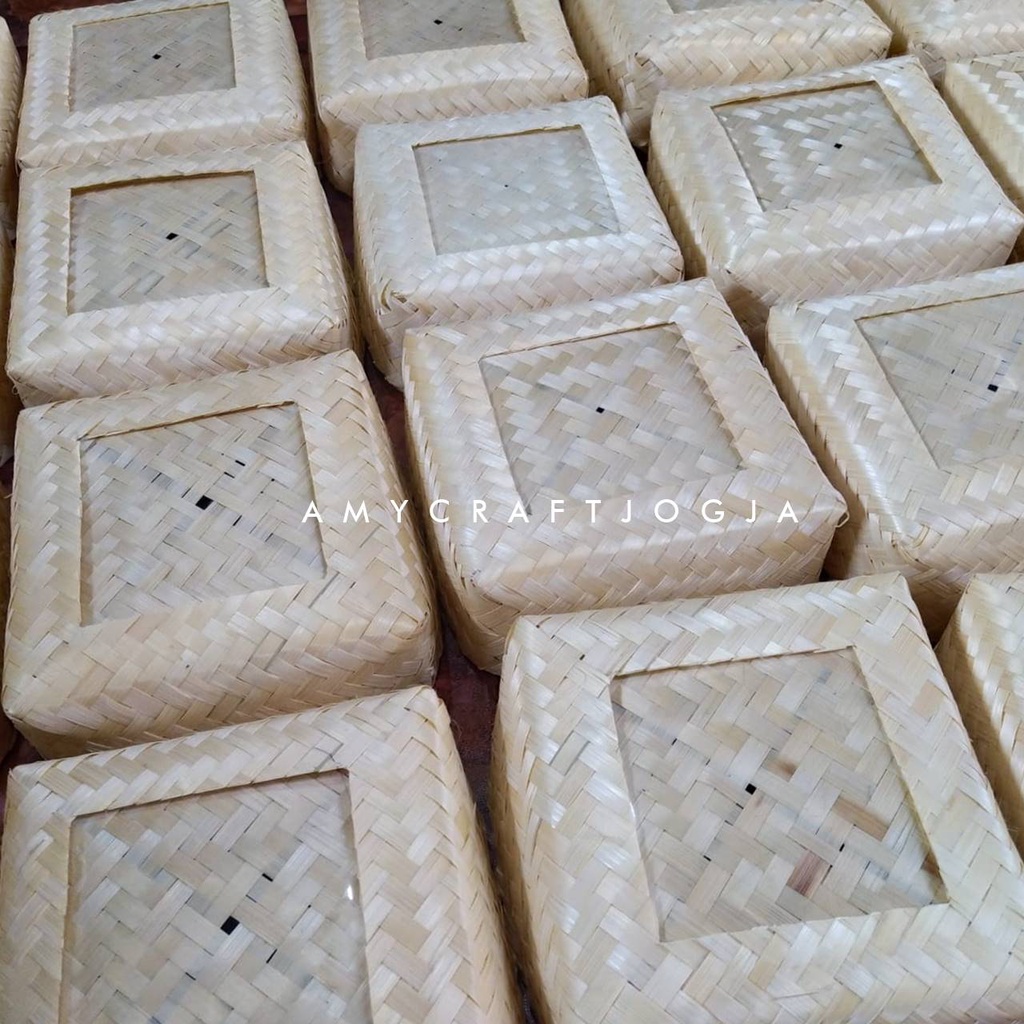 besek murah Besek Natural Mika 22 x 22 cm/Besek Natural Hias Mika/Besek Hias Mika/Besek Tutup Mika