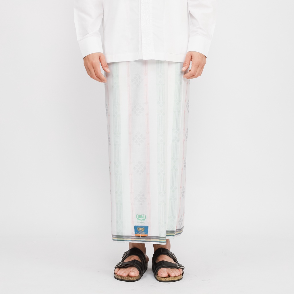 Sarung BHS Classic Gold Motif Kawung Lampion Putih Hijau 01 // BHS KWG LMP