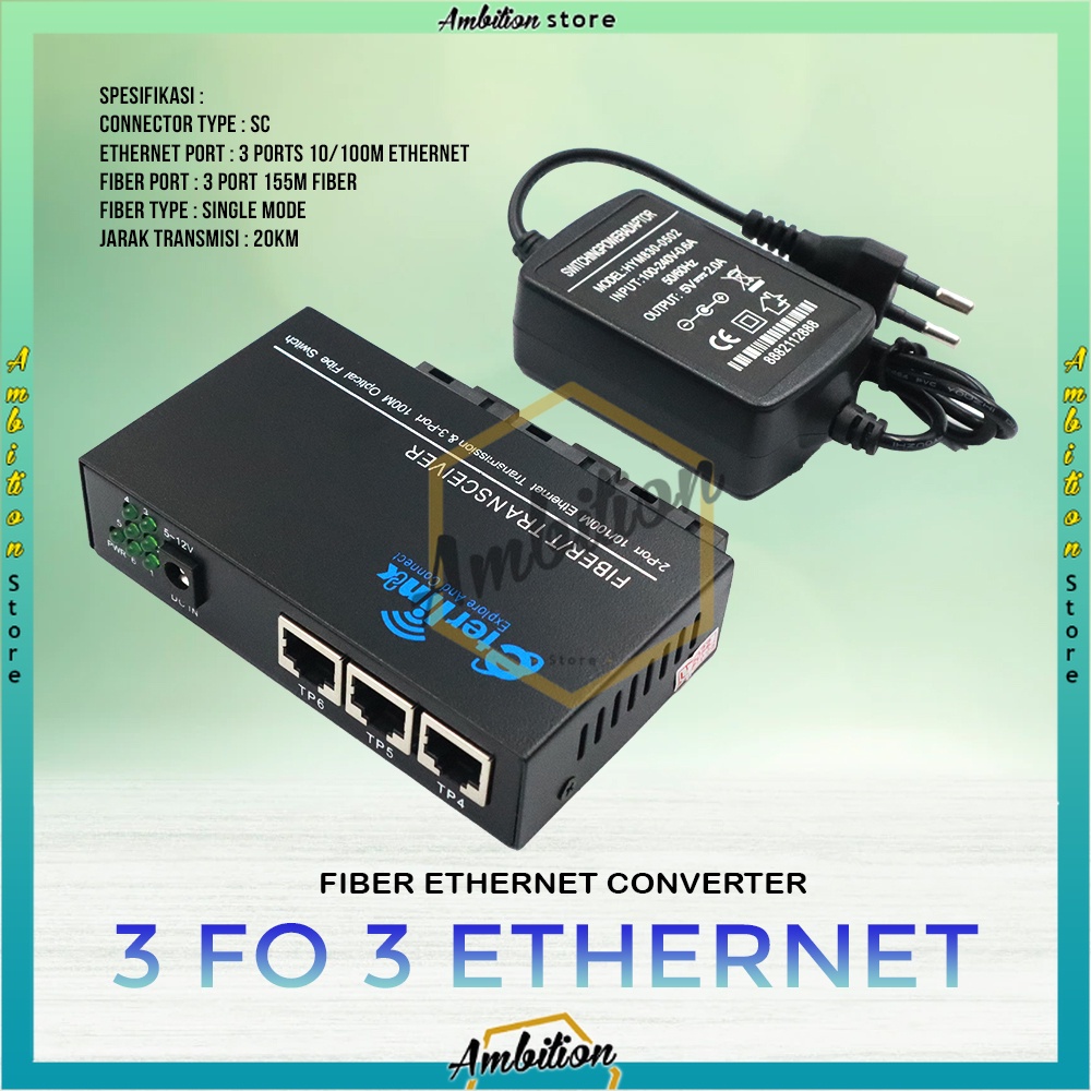 10/100M single mode 3FO 3LAN  3F3E Reverse POE Media Converter [Bisa Bayar Ditempat]