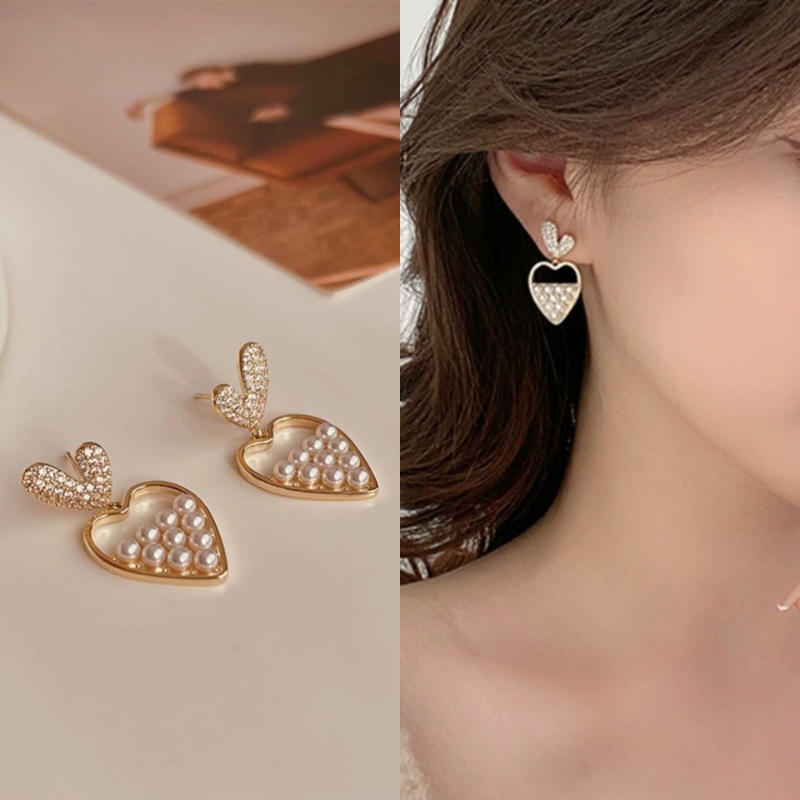 Anting Bentuk Hati Aksen Mutiara Gaya Korea