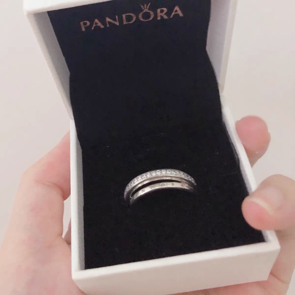 Pandora Cincin 925 Silver Desain Logo Aksen Berlian Untuk Wanita