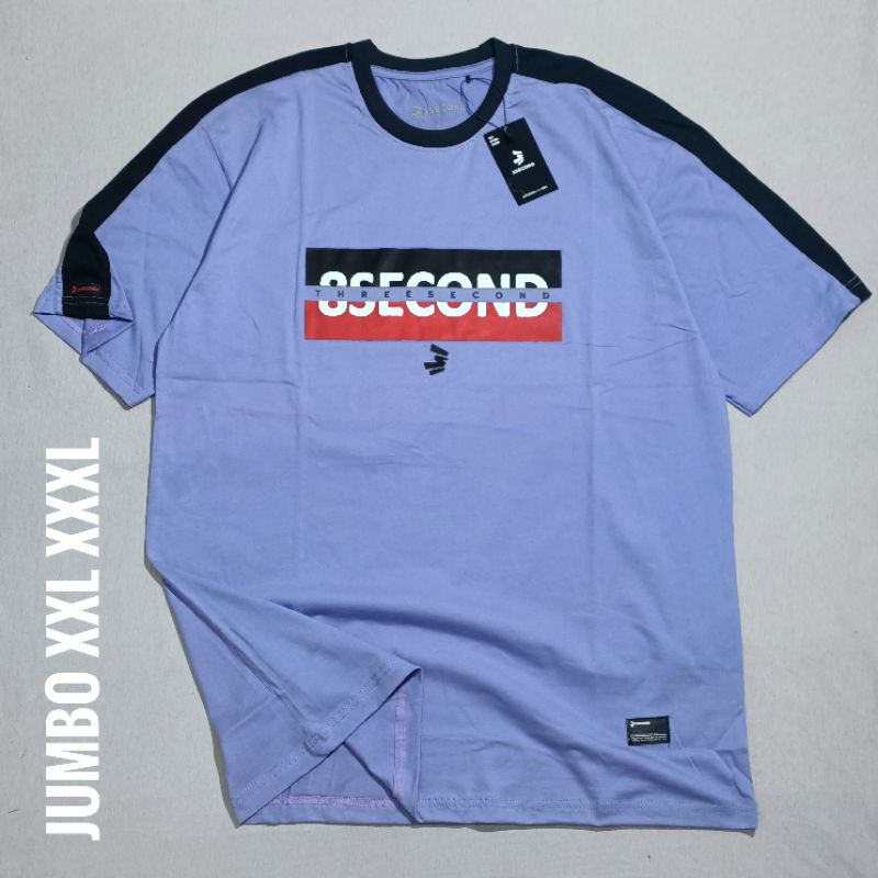 KAOS 3SECOND XXL XXXL FREE STIKER BAJU ATASAN TSHIRT BIGSIZE JUMBO LD 120 BAHAN TEBAL KAOS KOMBINASI HITAM UNGU LILAC