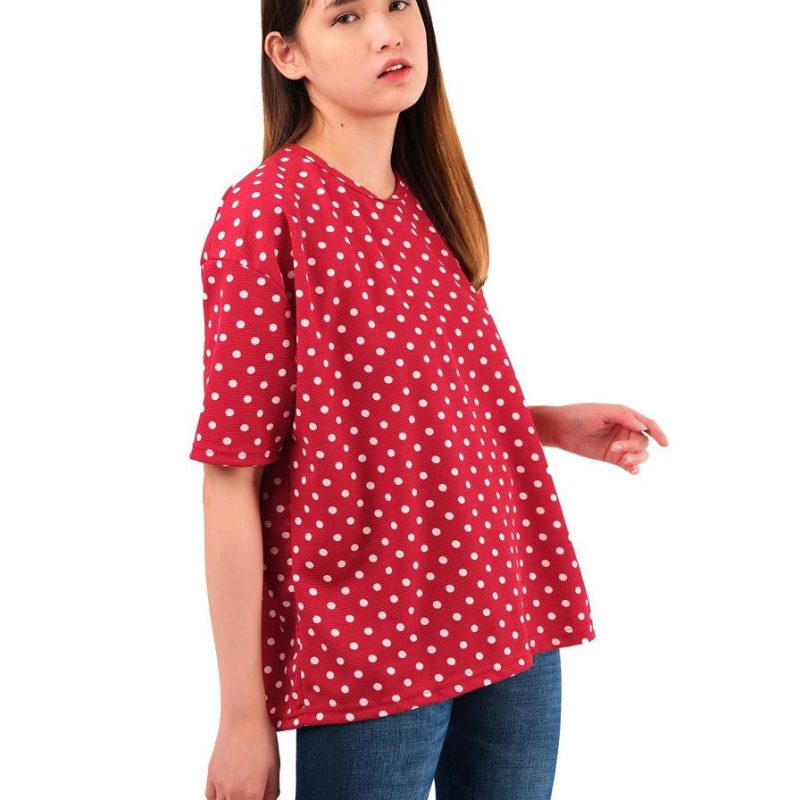 ➵ Monellina RISTEL Kaos Oversize Wanita Lengan Pendek Polkadot ◄