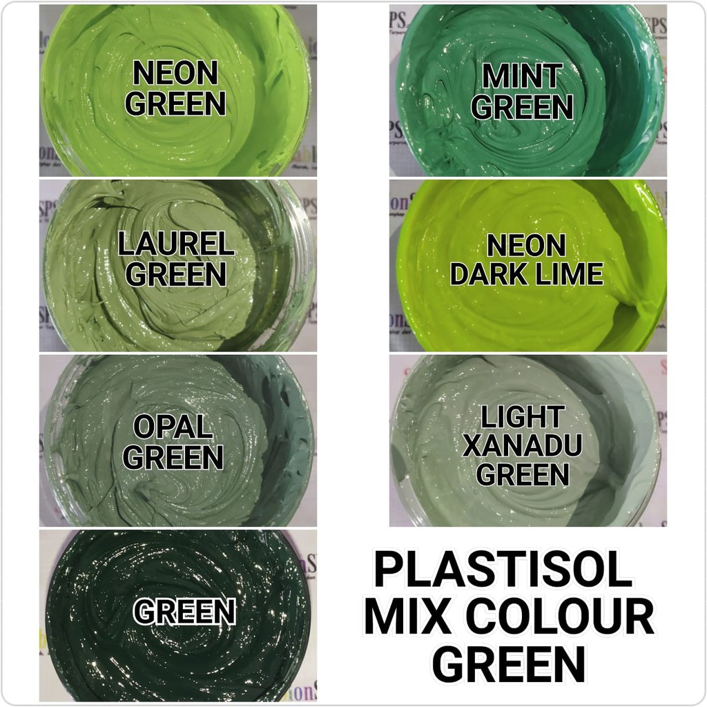 TINTA PLASTISOL LENGKAP HIJAU GREEN MIX COLOUR 500GR