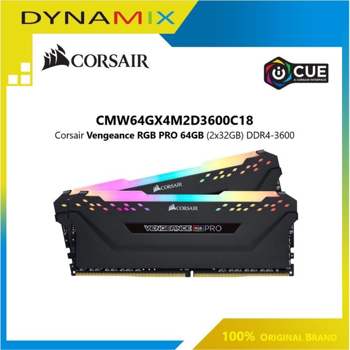 Corsair Memory Vengeance RGB PRO 64GB (2x32GB) DDR4-3600 - CMW64GX4M2D3600C18 GARANSI RESMI