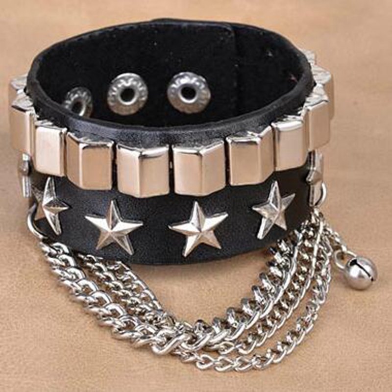 Gelang Multilayer Bahan Kulit Dan Stainless Steel Untuk Pria