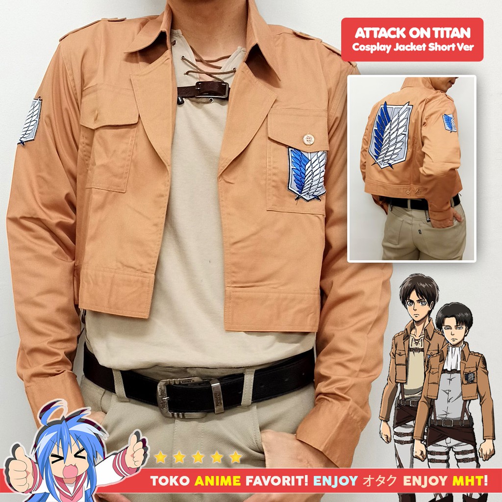 Jaket Attack On Titan BORDIR Anime AOT Shingeki no Kyojin SNK Scouting Legion Survey Corps Short Cosplay Eren Yeager Levi Mikasa Ackerman Armin Arlert