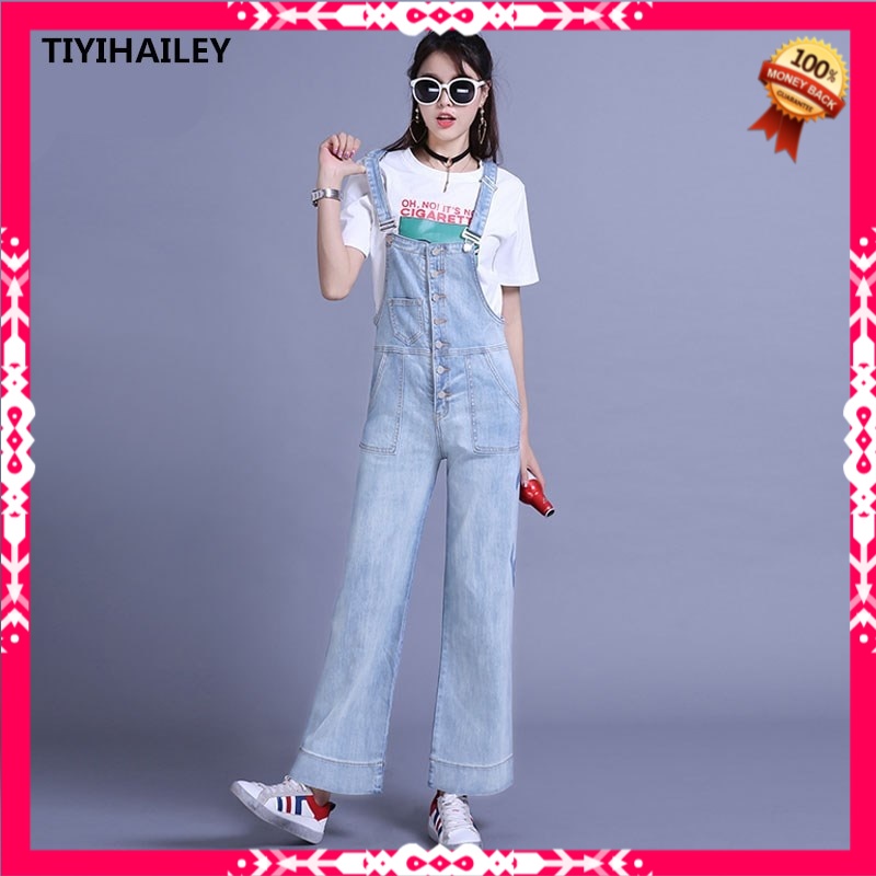 Jumpsuit Wanita Import Premium    Fashion Bib Pants Loose Denim Preppy Style Size 25-30 Straight Pan