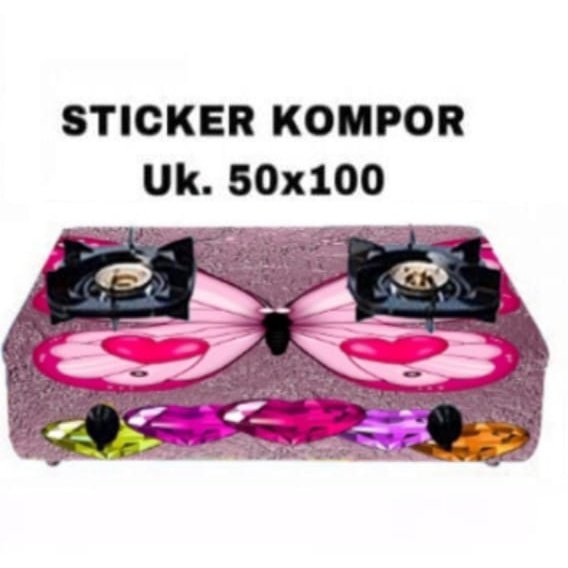 Sticker Kompor 2 Tungku Motif Butterfly Pink Permata