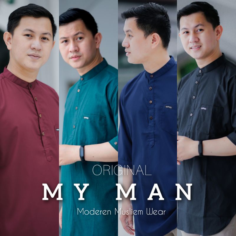 MY MAN kurta lengan tiga perempat baju muslim pria kurta warna Young Blue art kode CB5013