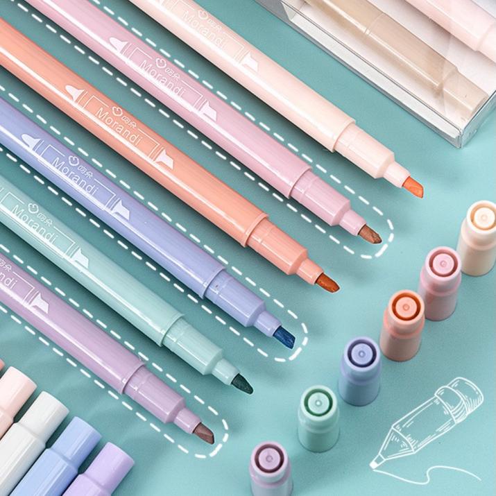 

DFY✤ Double Headed Highlighter Pen 2 In 1 Morandi Colours 1 Set 6 Pcs - AT12 TREN MASA KINI