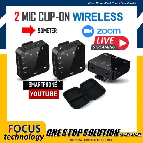 Microphone Mic clip on wireless untuk HP DSLR Zoom Webinar Vlog Live