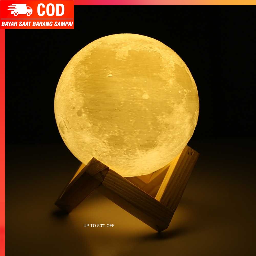 (100% BARANG ORI) TaffLED Lampu Tidur 3D Printed Moon Night Light Table Lamp - 3DPML