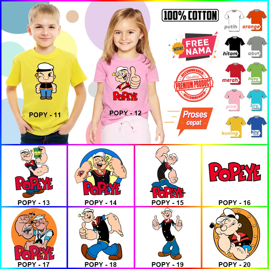 Baju Kaos ANAK DAN DEWASA POPEYE COUPLE (FREE NAMA)