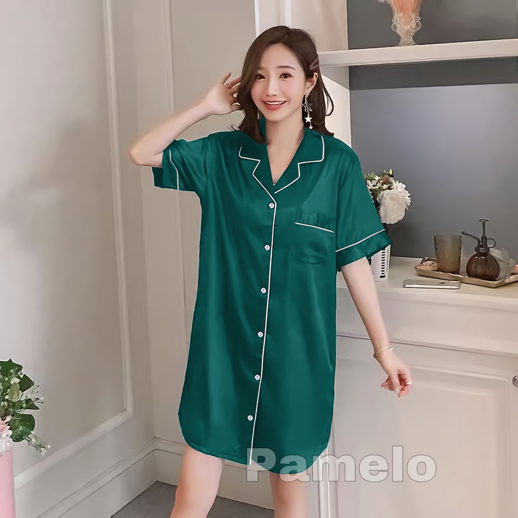 Pamelo Daster satin/baju tidur/daster murah Tunik Velvet Satin-DPY Daster JadeGreen