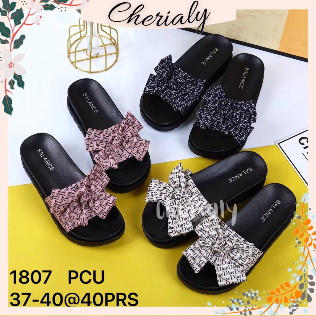 Sandal Wedges Kokop Wanita Jelly Import Tebal Bahan Rubber Empuk Motif Pita DlOR 1807