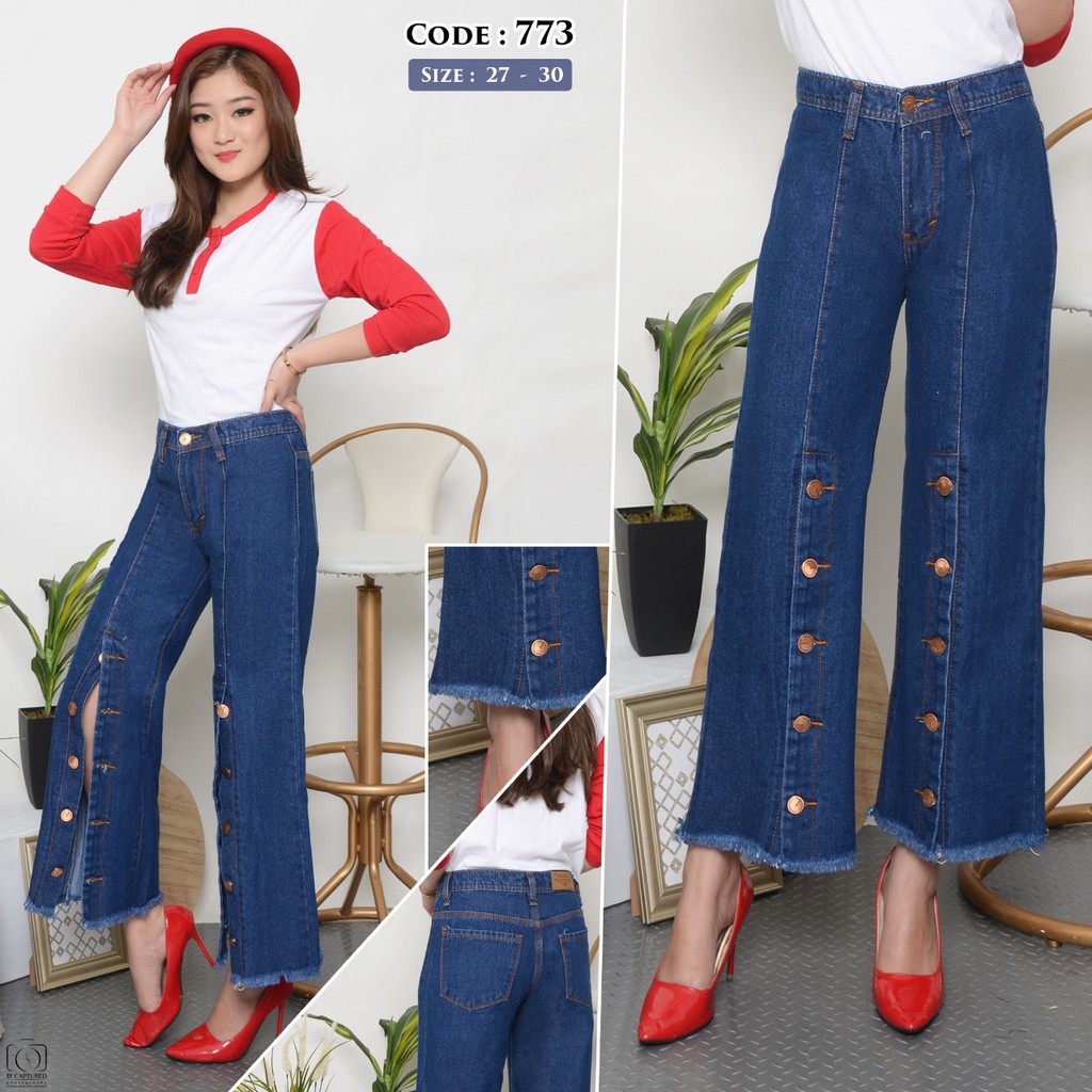 ( Bisa COD ) MC girl Celana Jeans Kulot Belah Depan Kancing 5 / Kulot Jeans Kancing 5