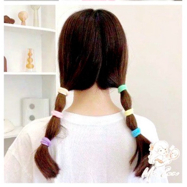 Ikat Rambut Korea Donat kecil 2 cm isi 20 pcs Warna Rainbow