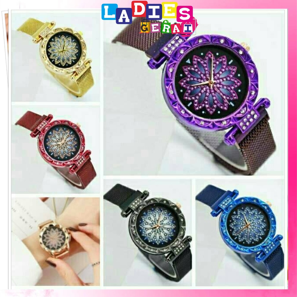 Jam Tangan Wanita Tali Magnet / Jam Tangan Motif Bunga