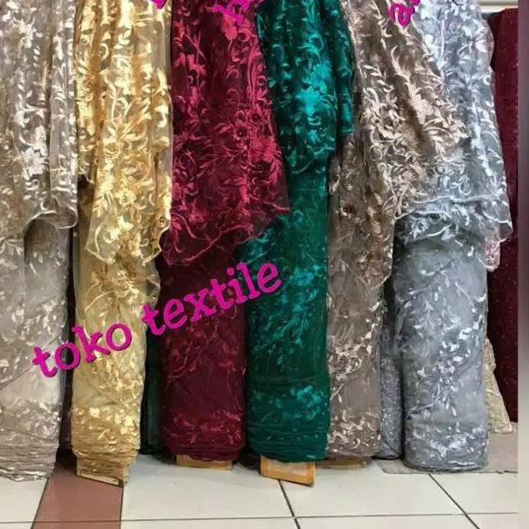 ♪ PROMO Kain bahan tulle 3d mutiara / bahan kebaya brokat / kain tulle bordir 3d. ✩