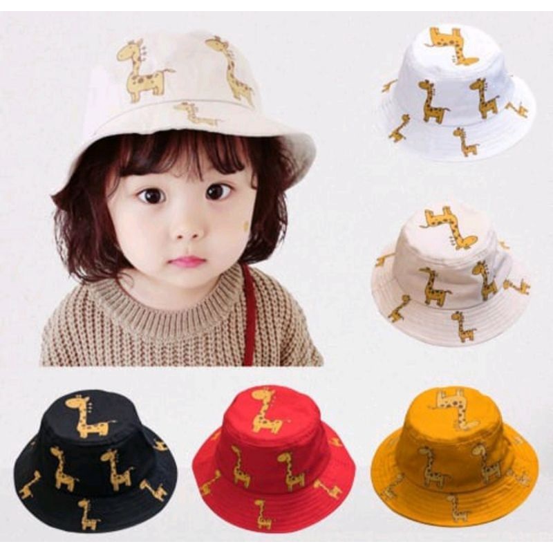 Topi Bucket Anak Laki Laki Perempuan Karakter Jerapah Sablon Tali Motif Hewan Umur 3 4 5 6 7 8 Tahun Thn