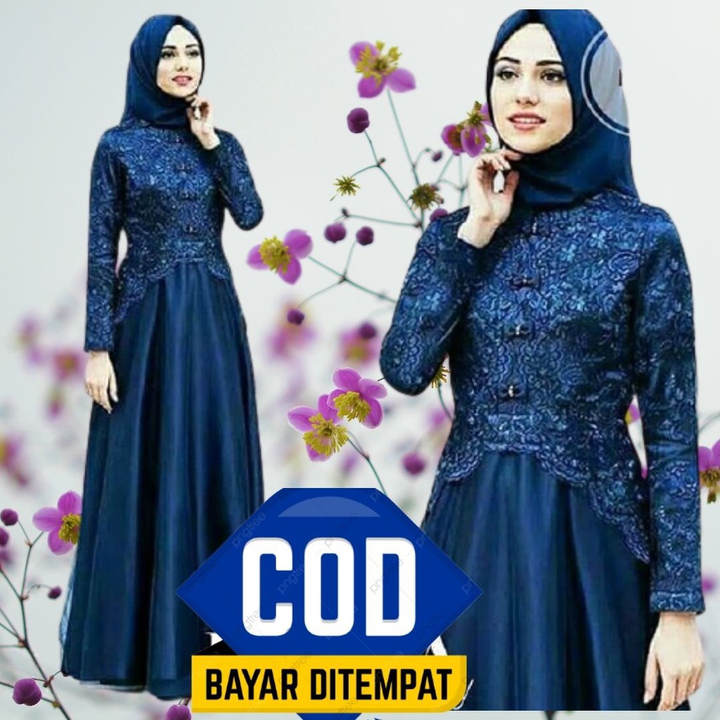 BAJU GAMIS BLUES BRUKAT TERLARIS KAELLA MAXI / GAMIS BLUES BROKAT / GAMIS BLUES MUSLIMAH / GAMIS BLU