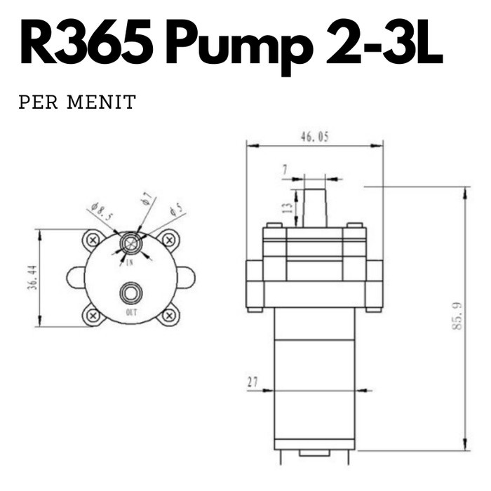 R365 Diaphragm Water Pump 2-3 L / Min DC 6-12V Pompa Air Food Grade