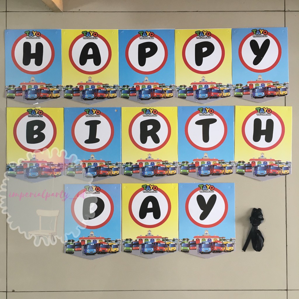 Banner Bunting Flag Happy Birthday HBD Little Bus Tayo