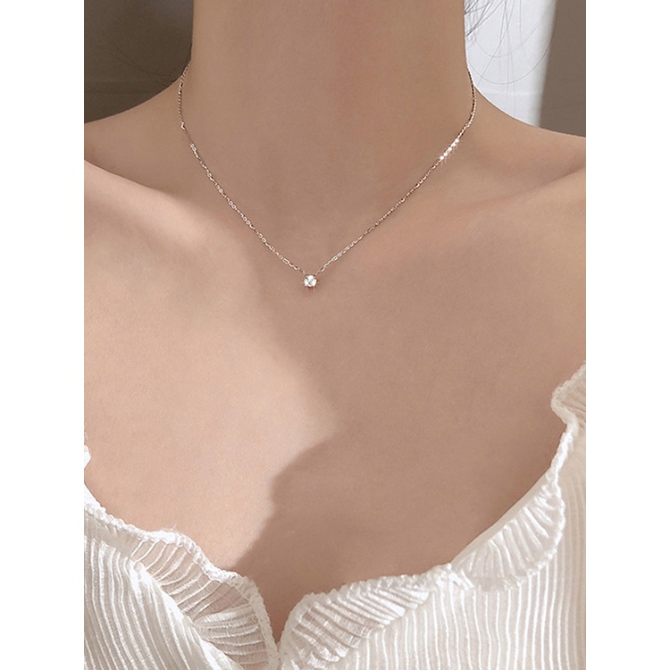 Kalung Sterling Silver 925 Dengan Liontin Geometris Aksen Zircon Untuk Wanita