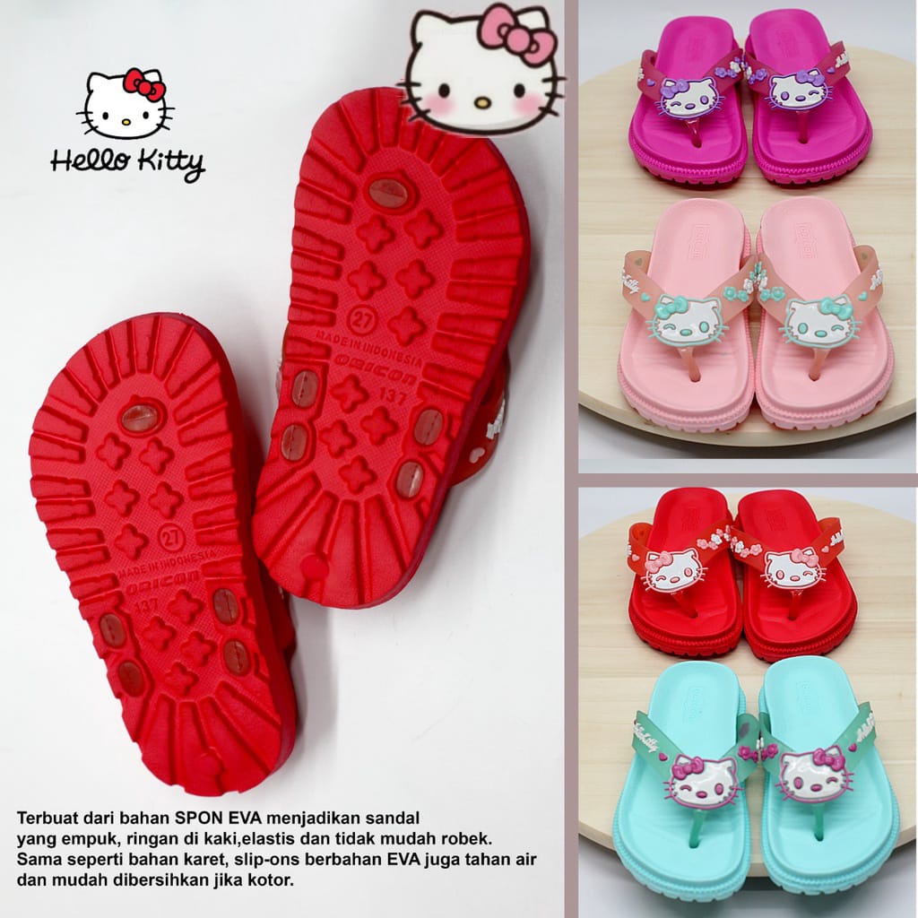 Sandal Jepit Anak Perempuan Motif Hello kitty Bahan Karet Terbaru Kekinian Size 24-35