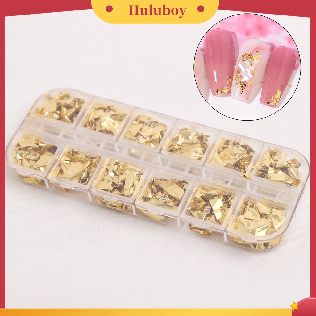 Huluboy Huluboy♡ 12 Grids / Box Kertas Foil Warna Emas Multifungsi Untuk Nail Art