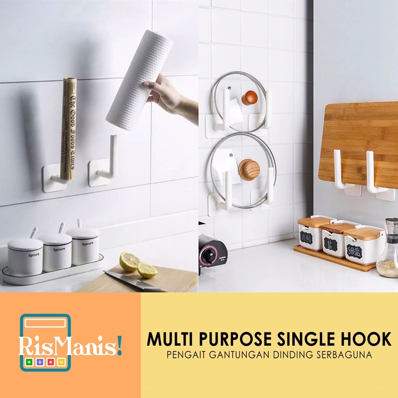 MULTI PURPOSE SINGLE HOOK - Gantungan Pengait Tempel Dinding Dapur Tembok Kamar Holder Tissue Toilet