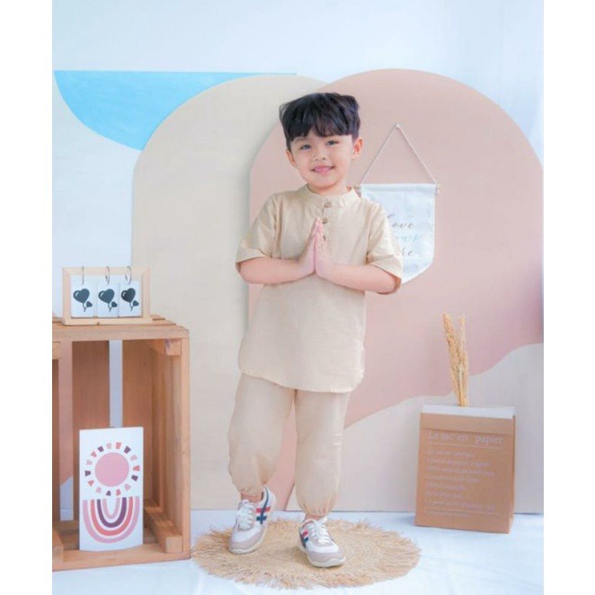 BEFAST - ZTL OOTD Setelan Baju koko Anak KALIN / set koko adam / Setelan Anak Baju Kokoh / Pakaian Anak Laki-Laki / Oneset Anak Ngaji / Set Atasan Kemeja Lengan Pendek+Celana Panjang / Fashion Anak Casual / Setelan Keluaran terbaru / Termurah