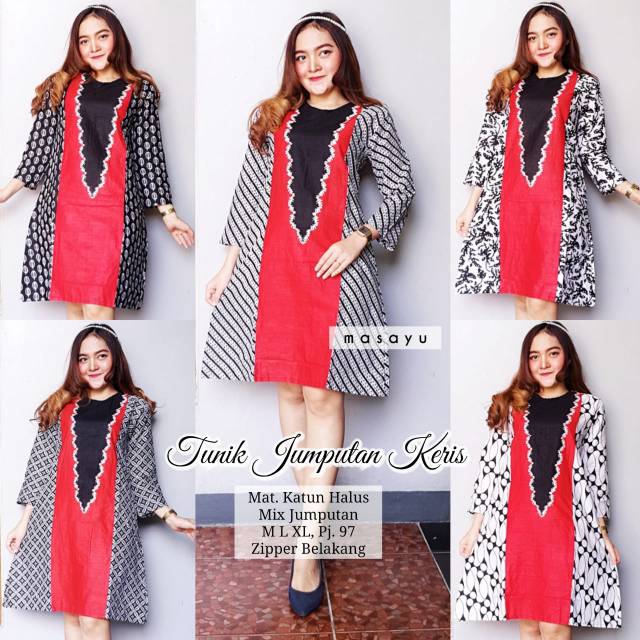 Tunik Jumputan Keris Bahan Katun Halus Red Series Ori Masayu Batik
